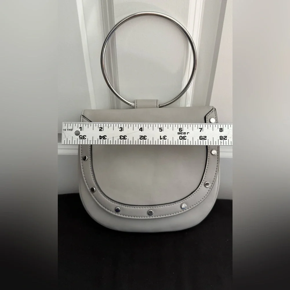 Gray Crossbody Saddle Bag | Silver Hardware | Adjustable Strap - Picture 3 of 6